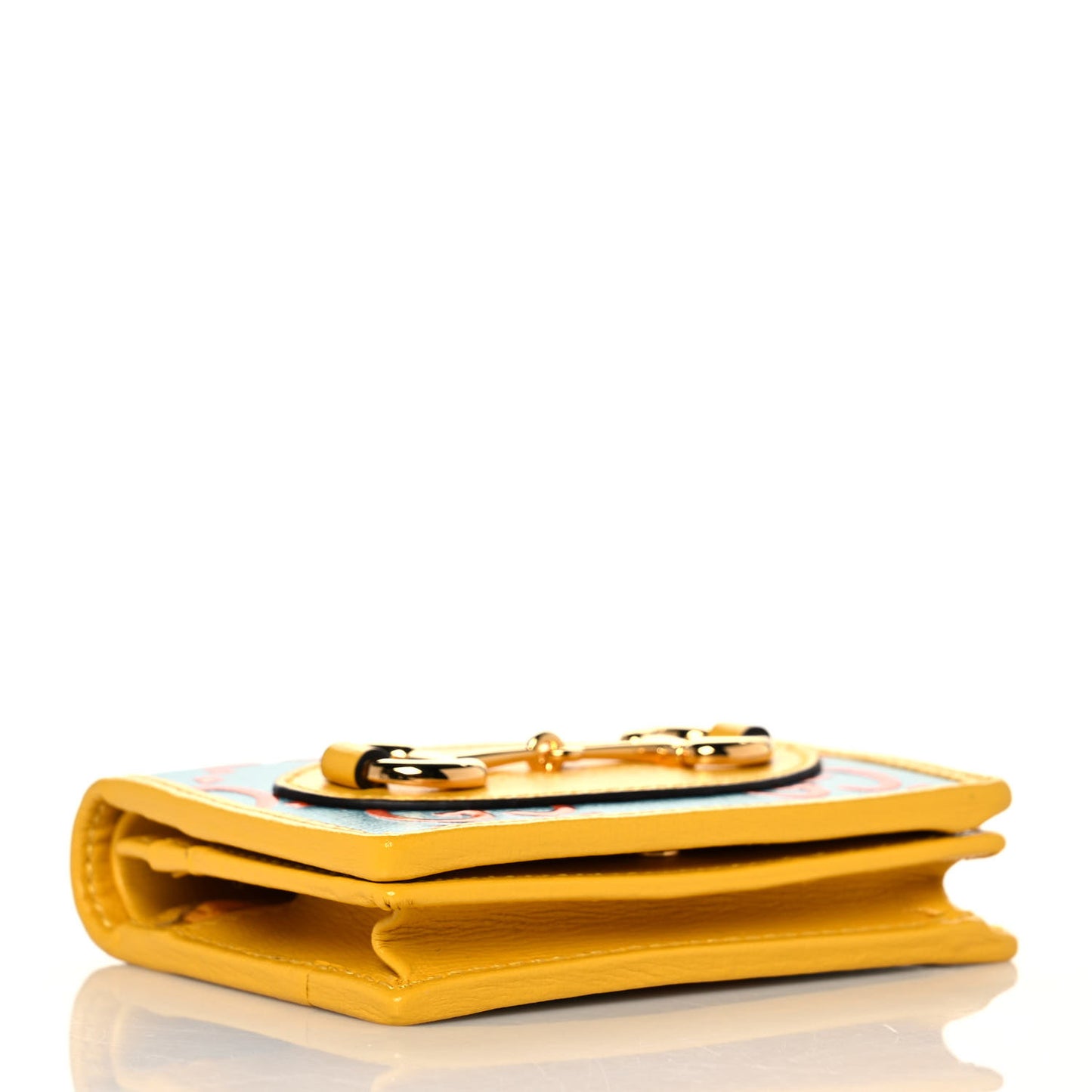 Azalea Calfskin GG Monogram Bi-Color Debossed Horsebit 1955 Card Case Wallet Dusty Azure Stone Topaz Deep Orange