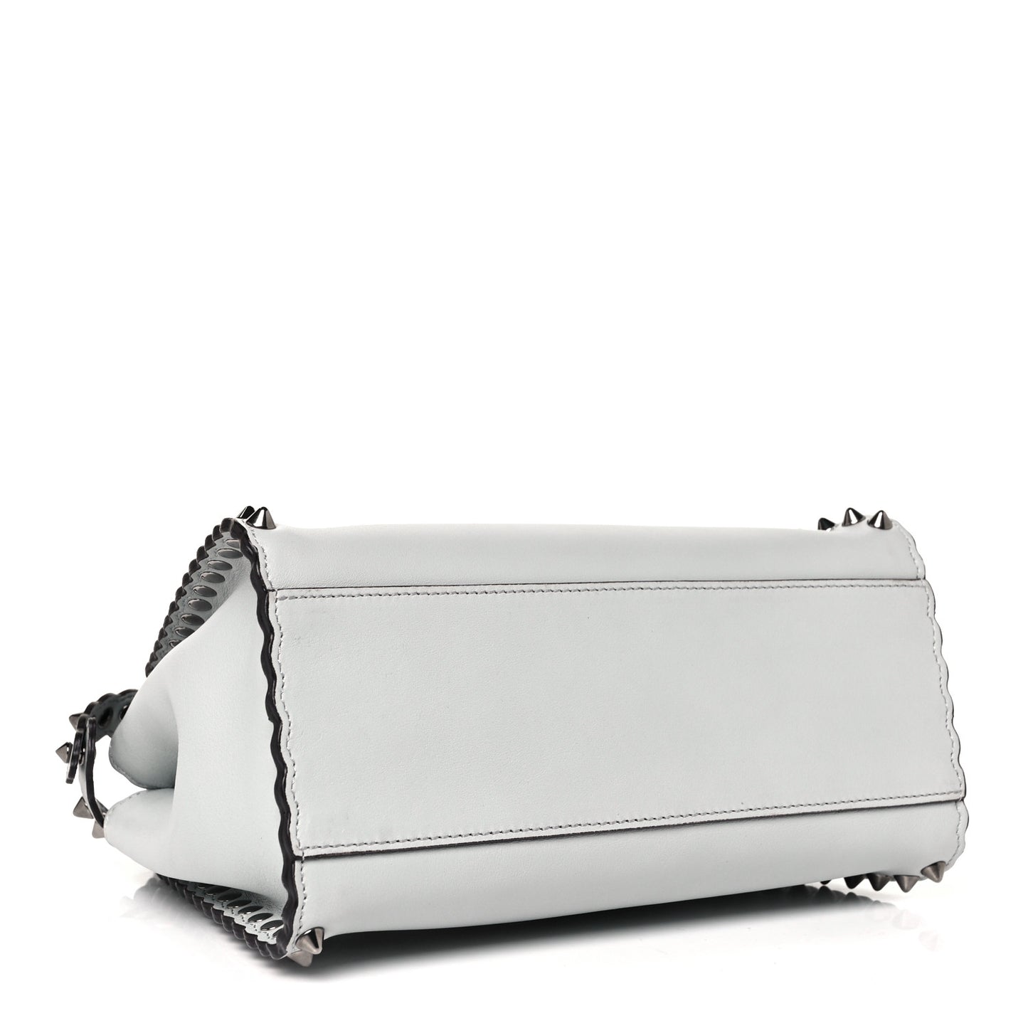 Vitello Seta Shiny Nappa Scalloped Studded Mini Peekaboo Iconic Satchel Grigio Perla