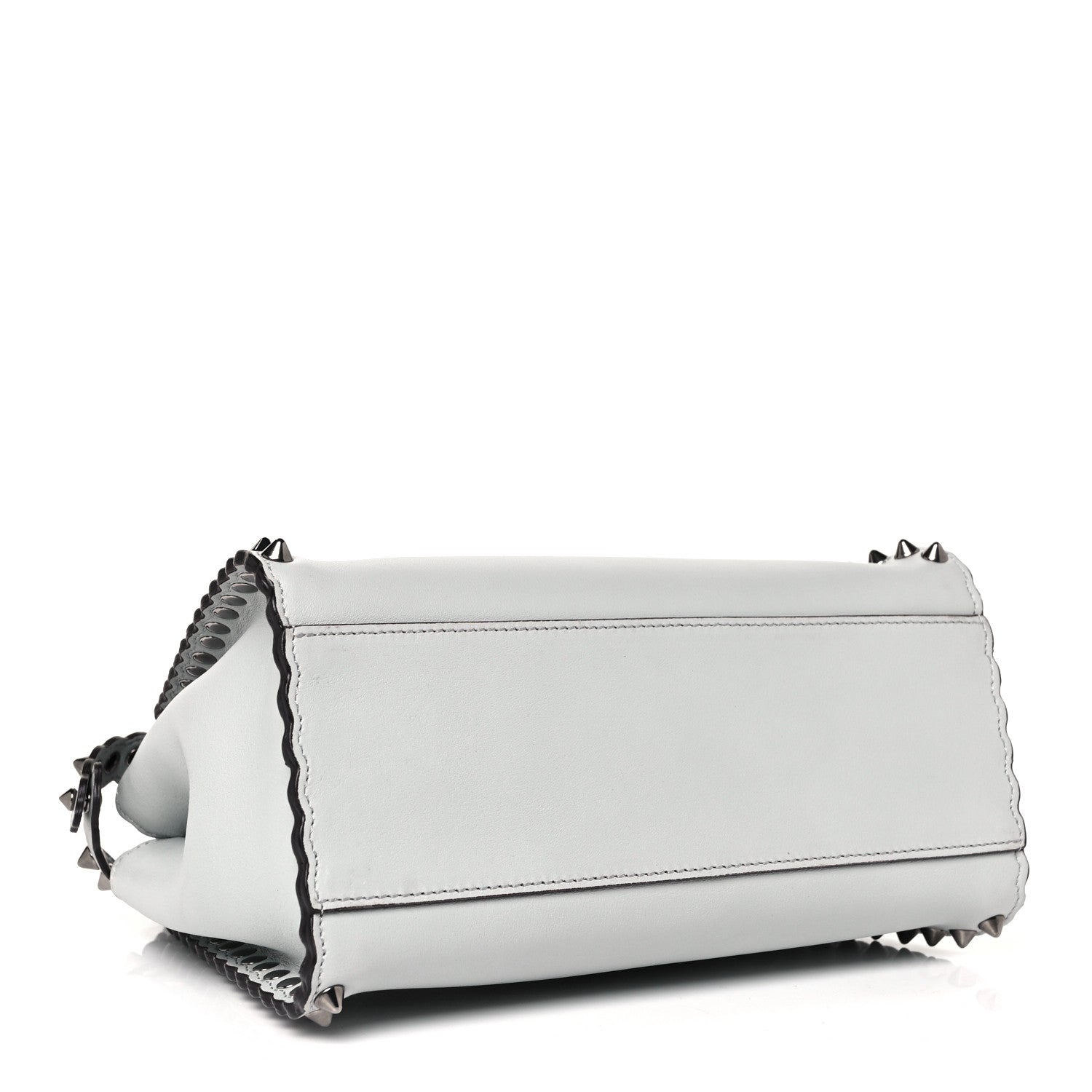 Fendi Vitello Seta Shiny Nappa Scalloped Studded Mini Peekaboo Iconic Satchel Grigio Perla 3 of 8
