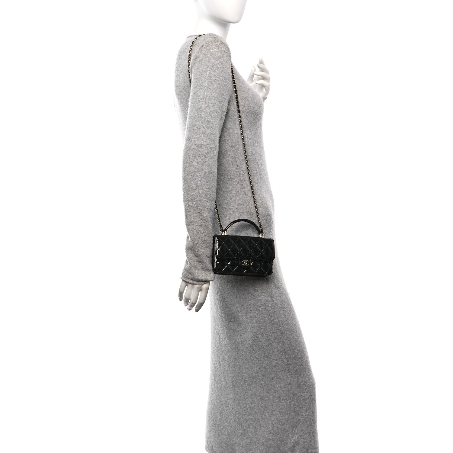 Chanel Patent Calfskin Quilted Flap Phone Holder With Chain Black 2 of 12