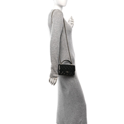 Chanel Patent Calfskin Quilted Flap Phone Holder With Chain Black 2 of 12