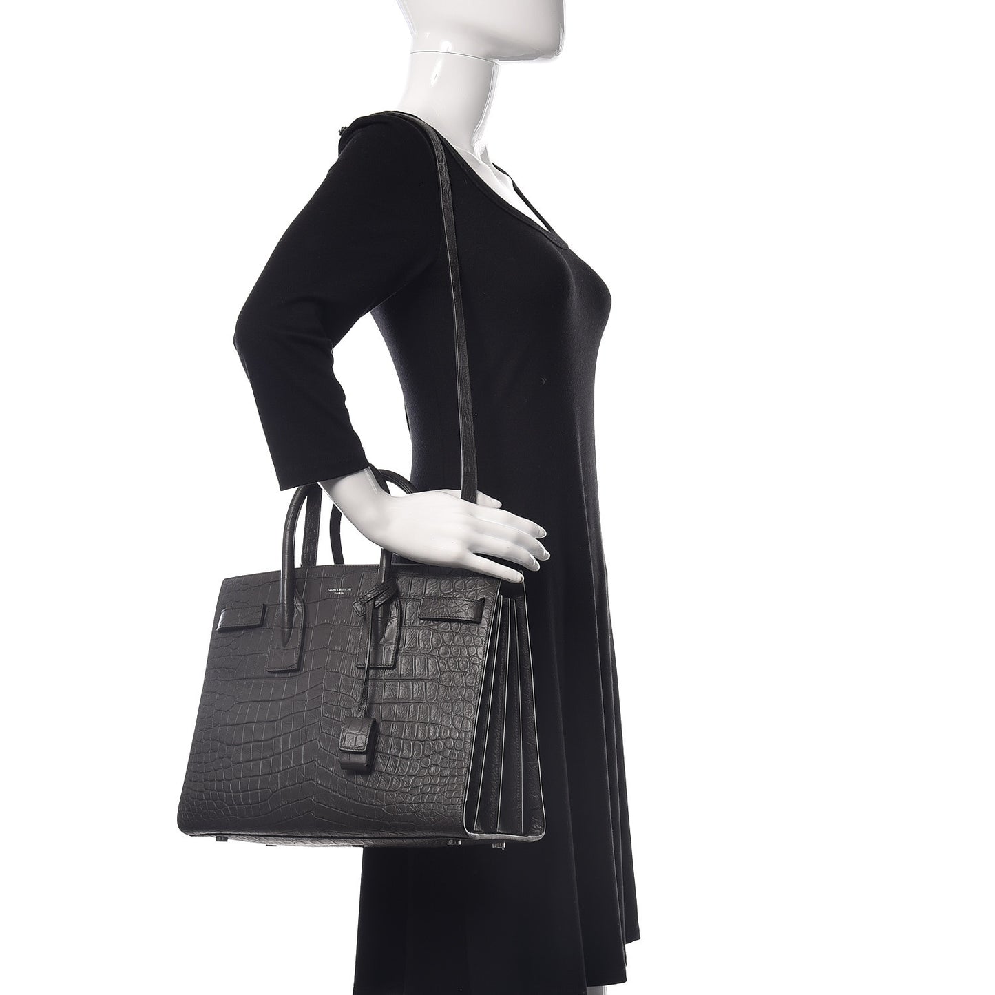 Calfskin Crocodile Embossed Small Sac De Jour Graphite