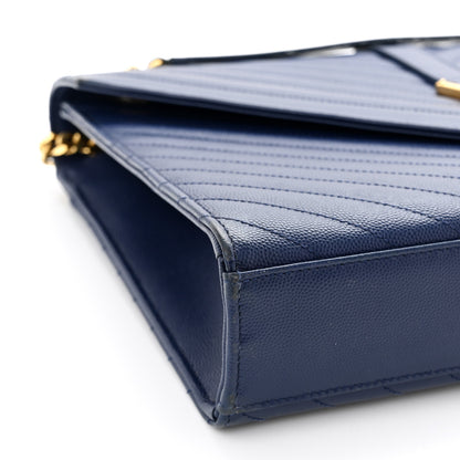 Saint Laurent Grain De Poudre Matelasse Chevron Large Monogram Satchel Navy Blue 12 of 13