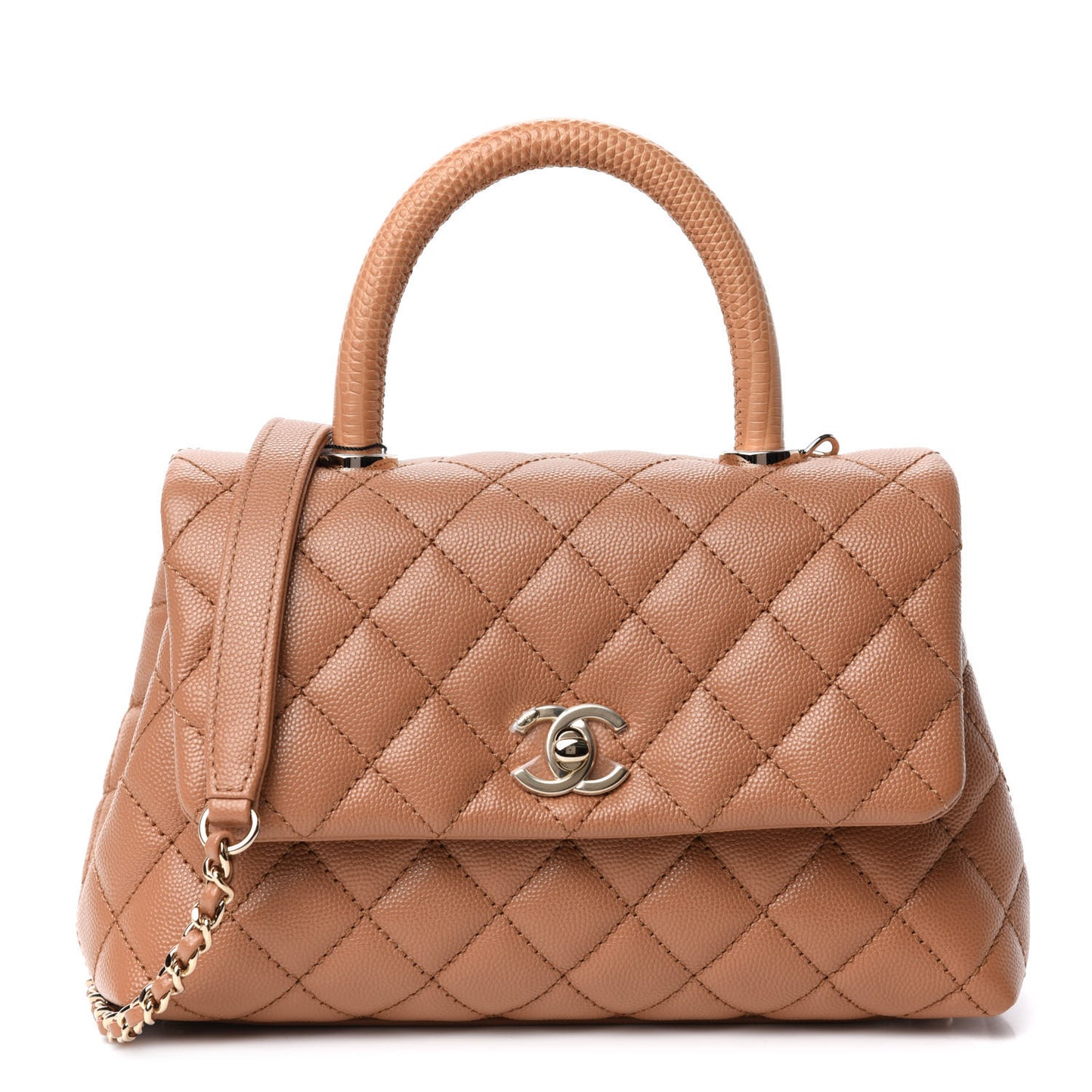 Caviar Quilted Lizard Embossed Mini Coco Handle Flap Brown