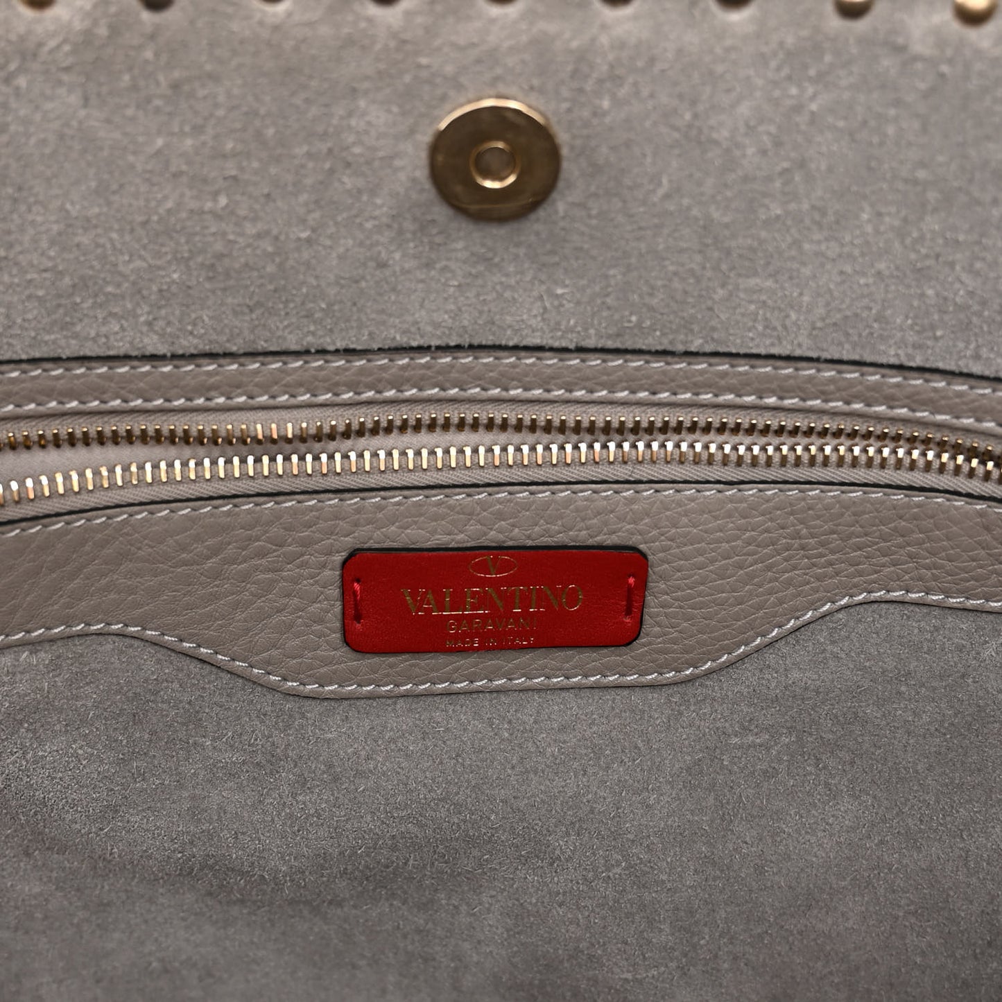 Grained Calfskin Rockstud Shoulder Tote Perla