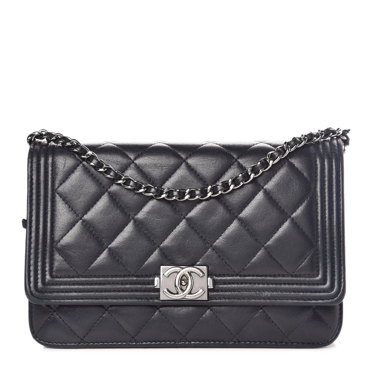 Chanel Lambskin Quilted Boy Wallet On Chain WOC Navy Blue 1 of 16