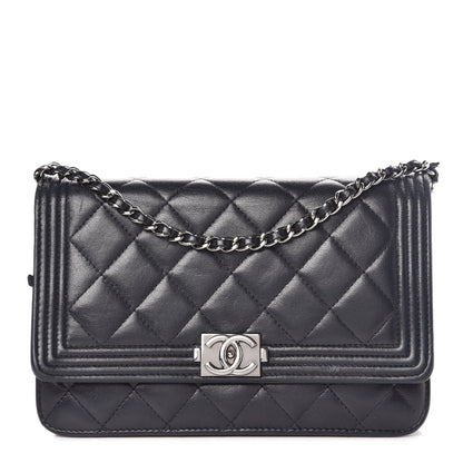 Chanel Lambskin Quilted Boy Wallet On Chain WOC Navy Blue 1 of 16