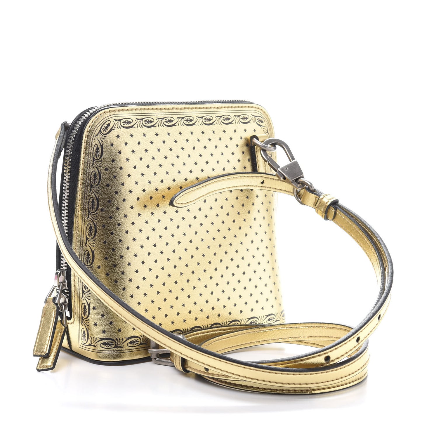 X SEGA Calfskin GUCCY Stars Mini Dome Shoulder Bag Gold