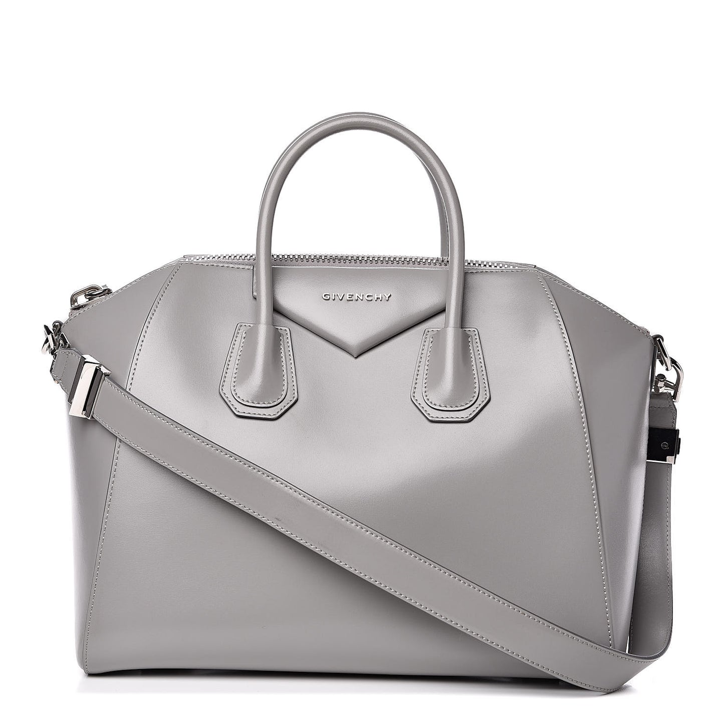 Shiny Lord Calfskin Medium Antigona Pearl Grey
