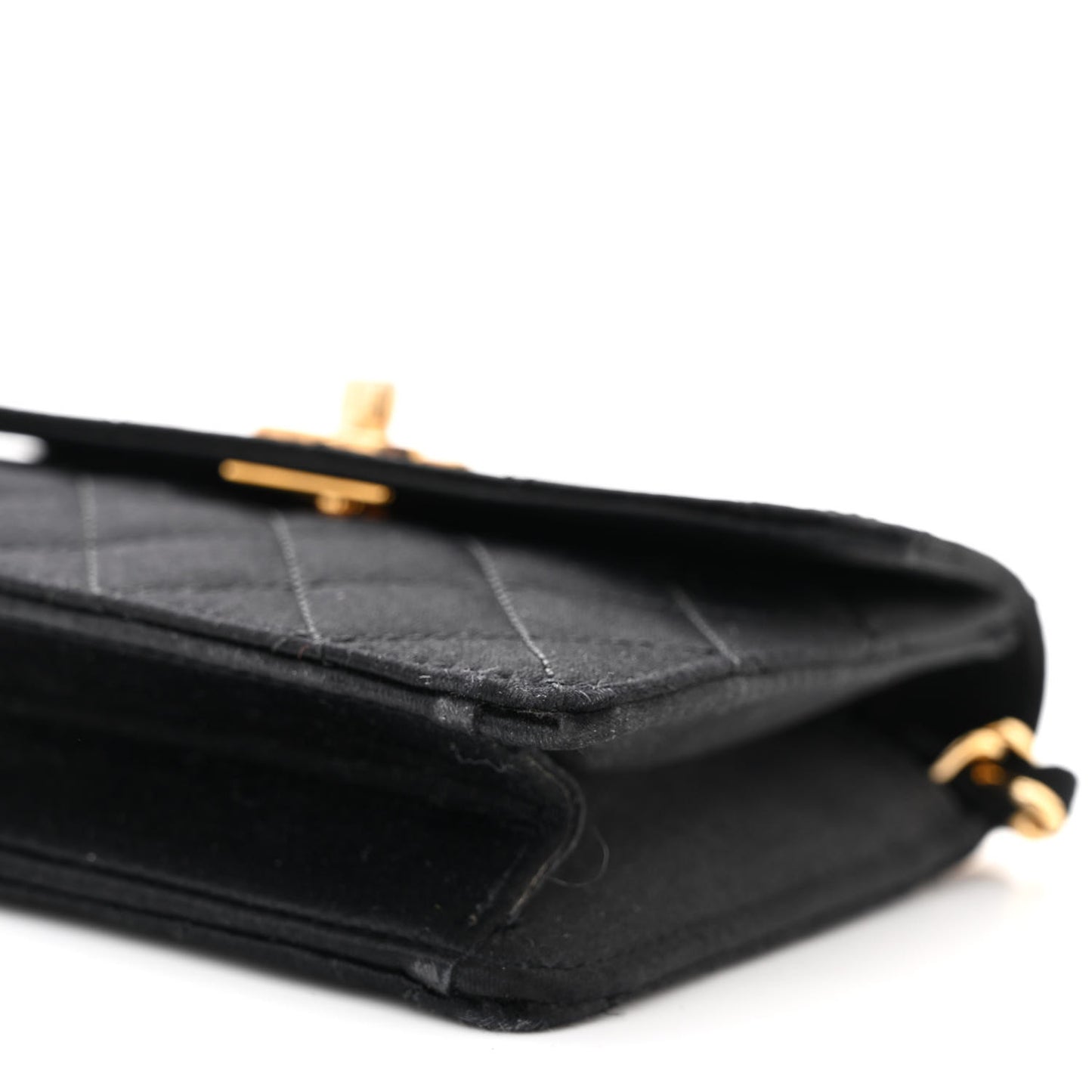 Satin Quilted Extra Mini Rectangular Flap Black