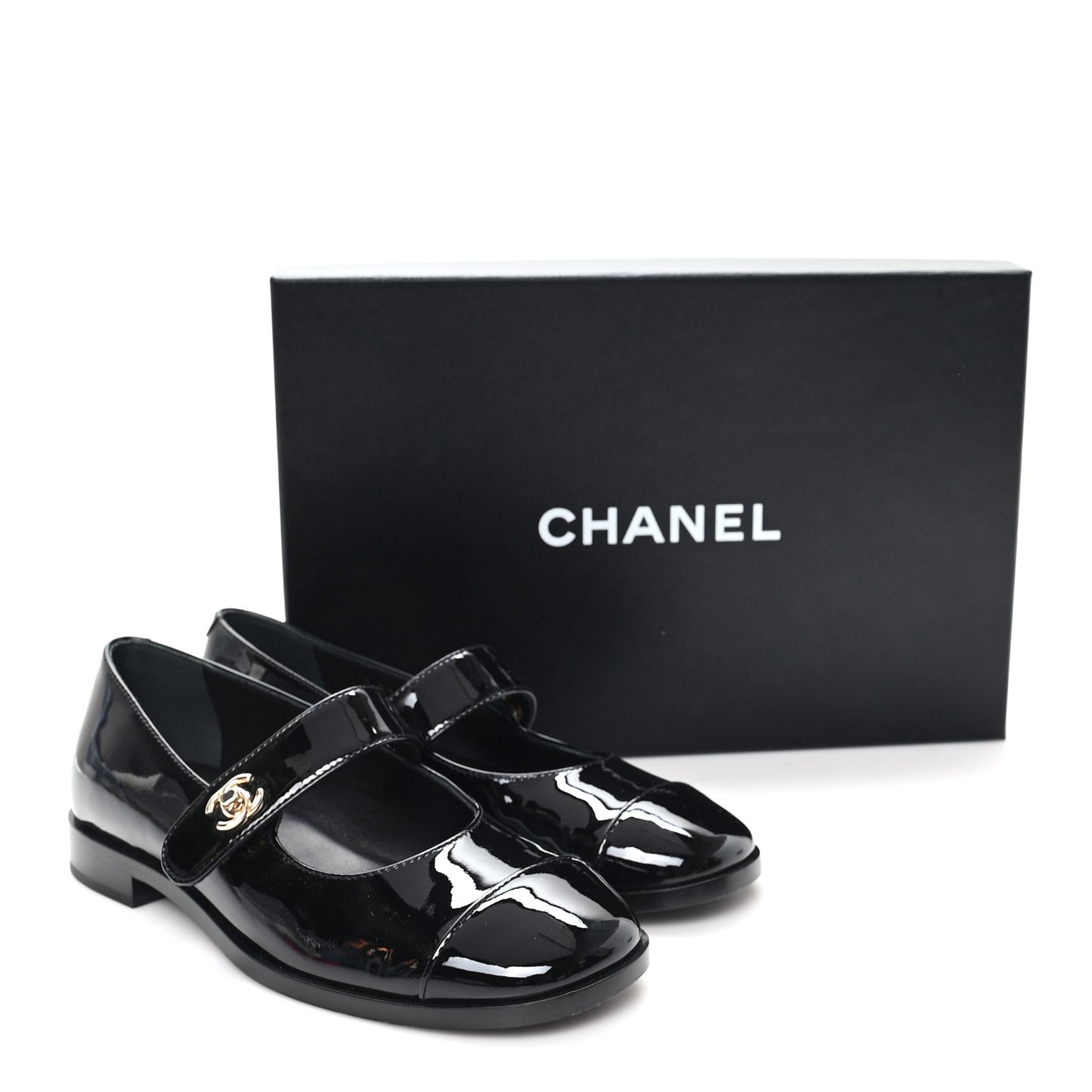 Patent Calfskin Mary Janes Flats 35.5 Black