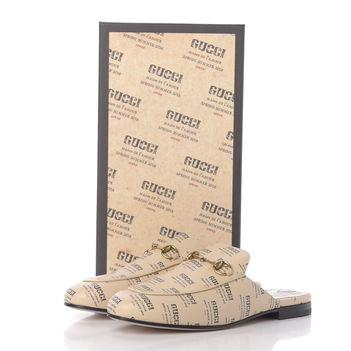 Calfskin Stamp Print Womens Princetown Slippers 38 Soy Black