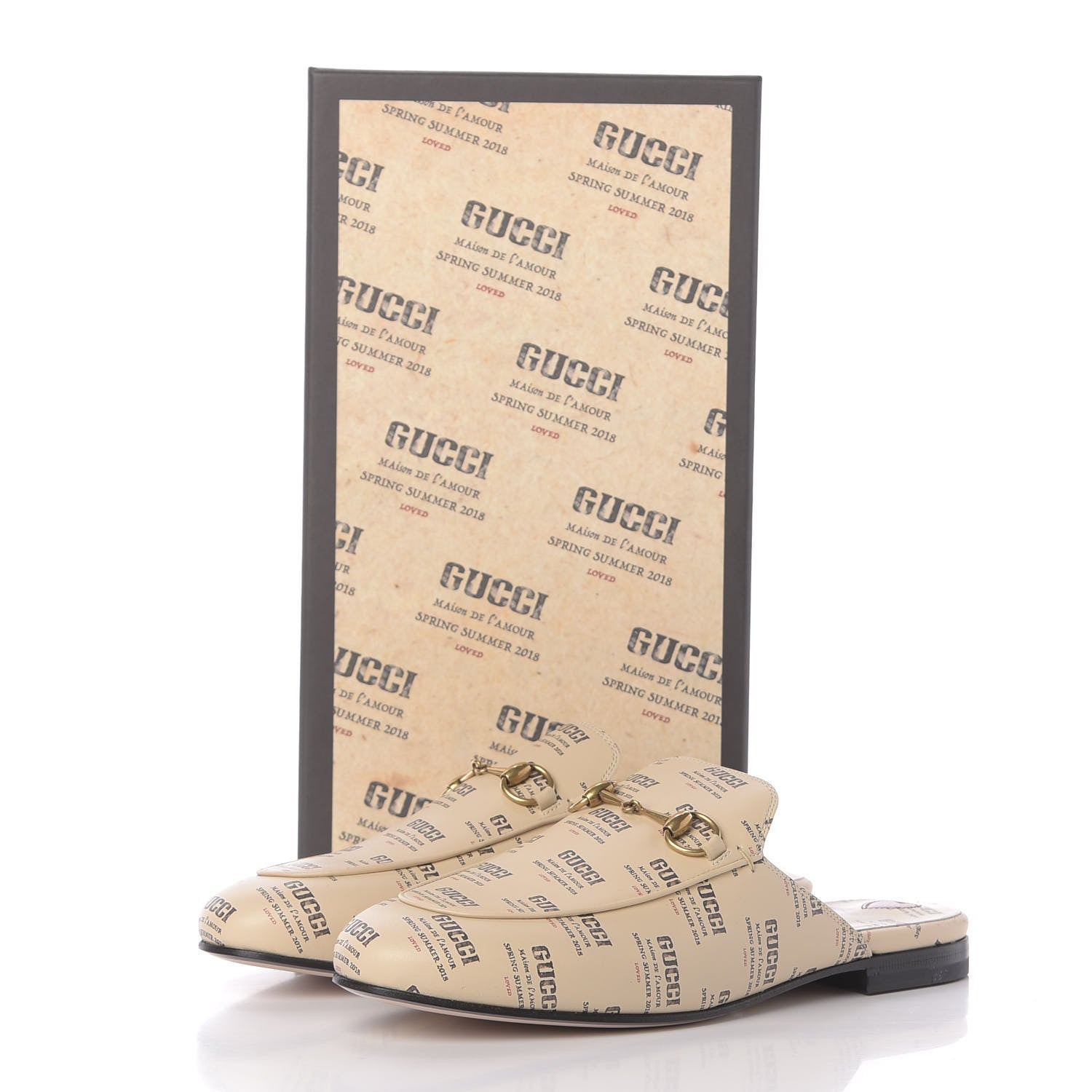 Gucci Calfskin Stamp Print Womens Princetown Slippers 38 Soy Black 9 of 9