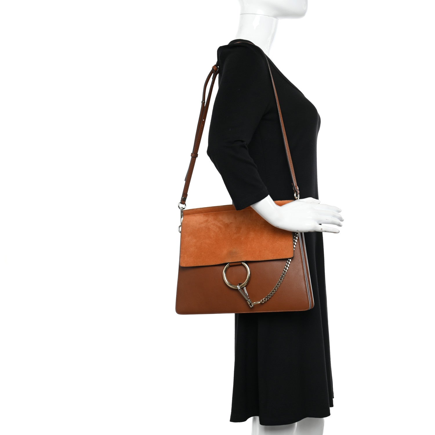 Chloe Suede Calfskin Medium Faye Shoulder Bag Tobacco 2 of 14