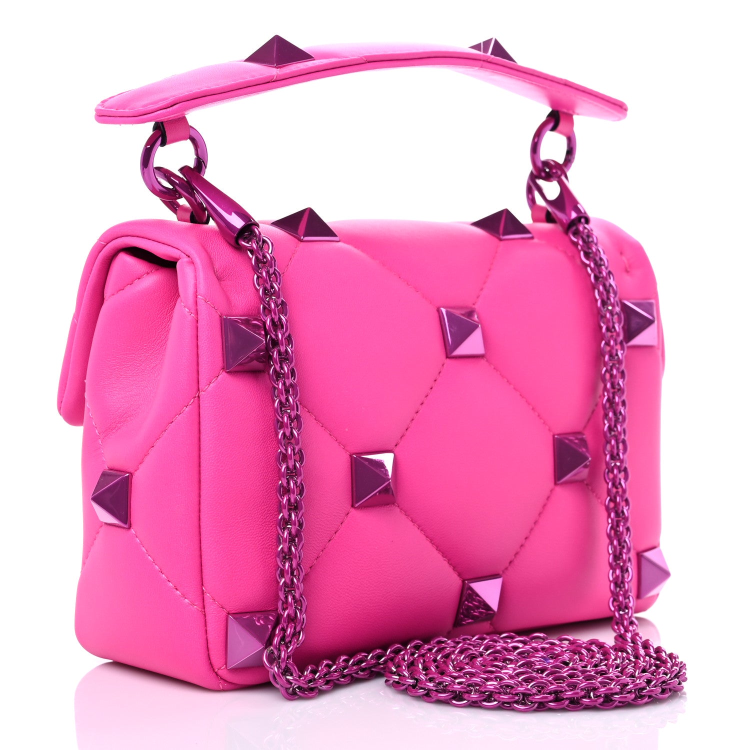 Valentino Garavani Nappa Lacquer Monochrome Medium Roman Stud Shoulder Bag Pink PP 2 of 8