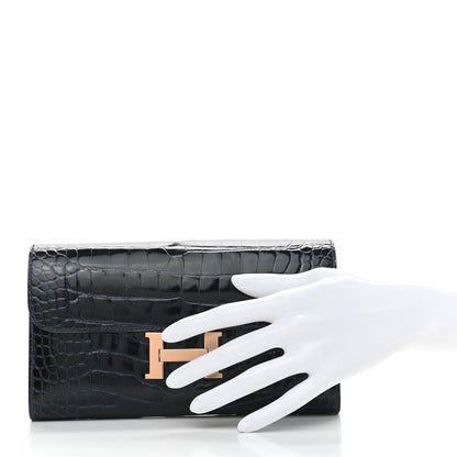 Hermes Shiny Alligator Constance Long Wallet Bleu Marine 2 of 7