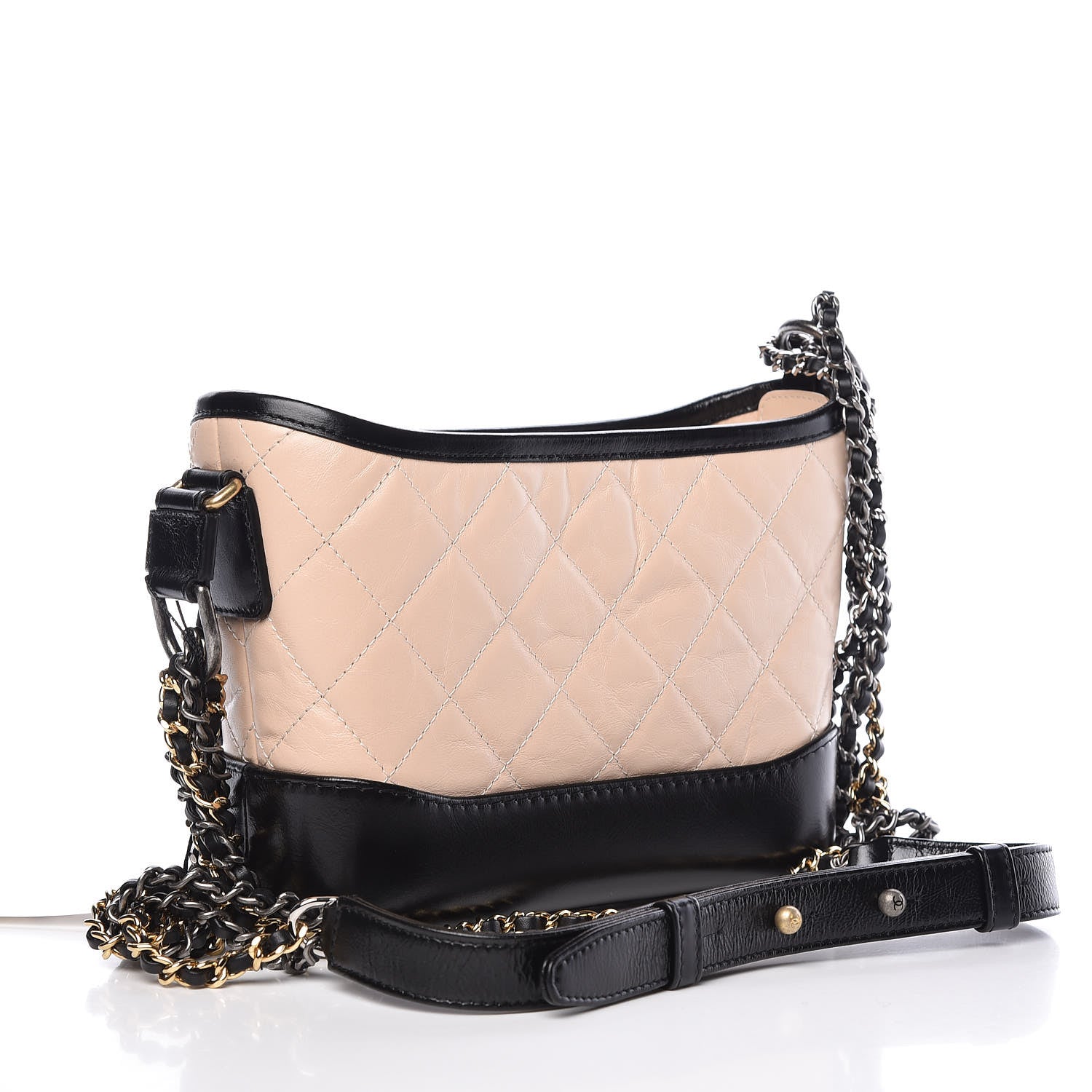 Chanel Aged Calfskin Quilted Small Gabrielle Hobo Beige Black 3 of 10