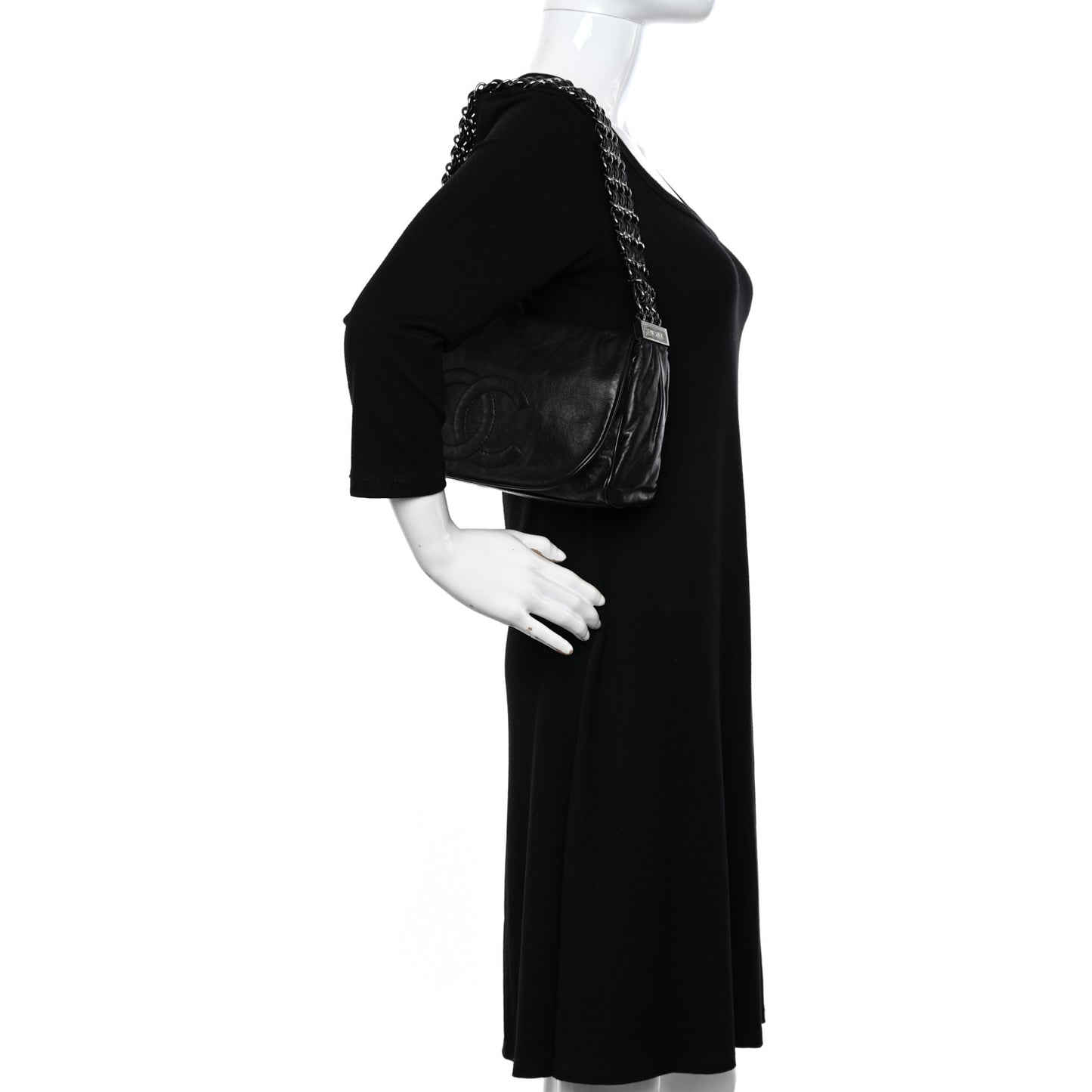 Calfskin Small Rock and Chain Flap Black