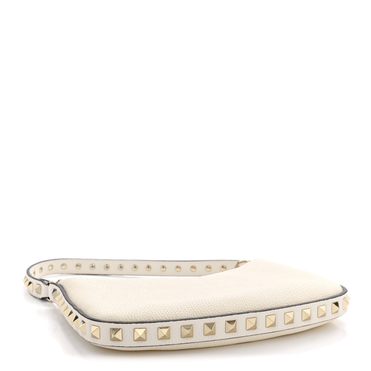 Grainy Calfskin Mini Rockstud Hobo Ivory