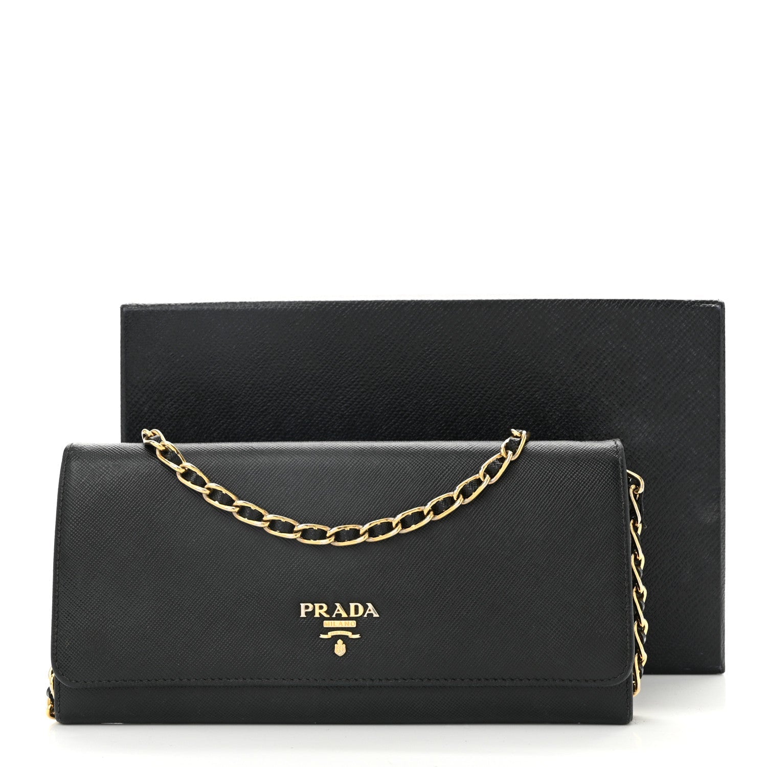 Prada Saffiano Metal Oro Chain Wallet Black 14 of 14