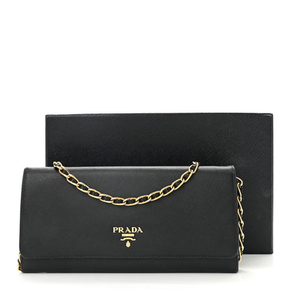 Prada Saffiano Metal Oro Chain Wallet Black 14 of 14