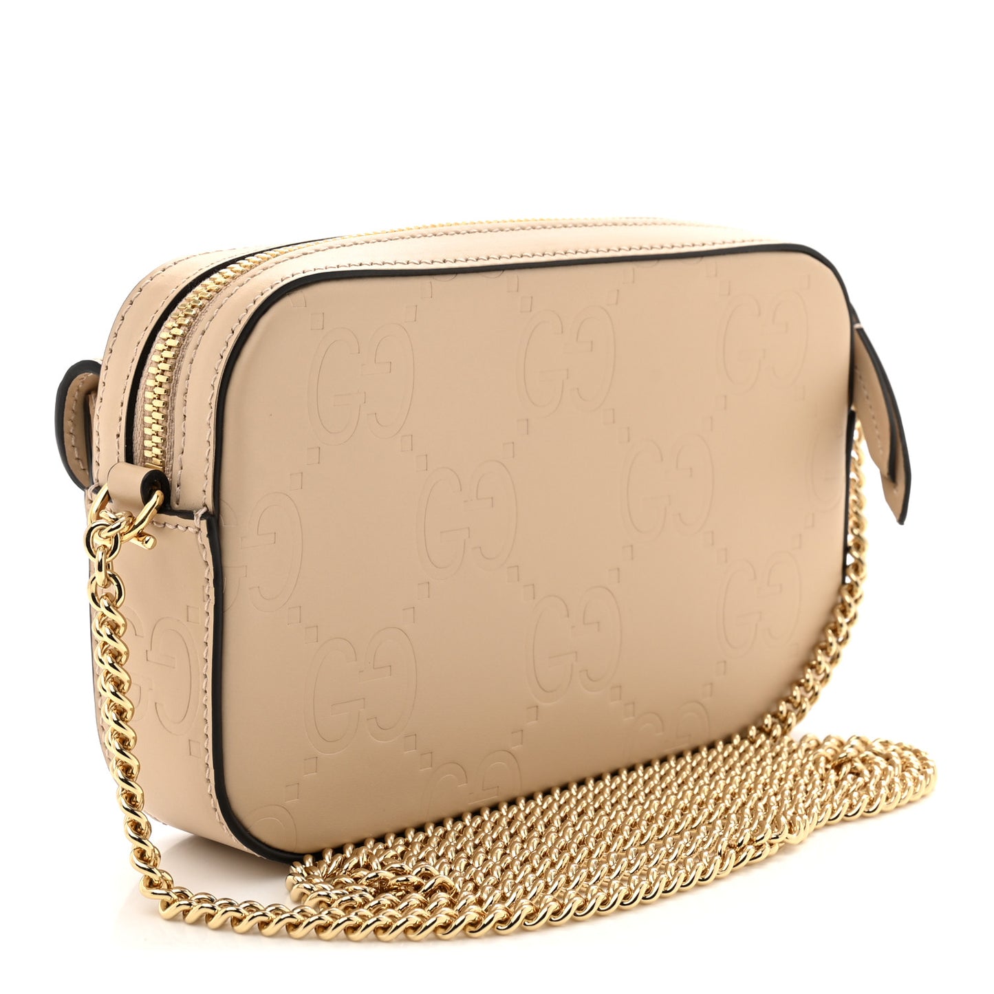 Calfskin GG Super Mini Debossed Chain Wallet Souffle Rose