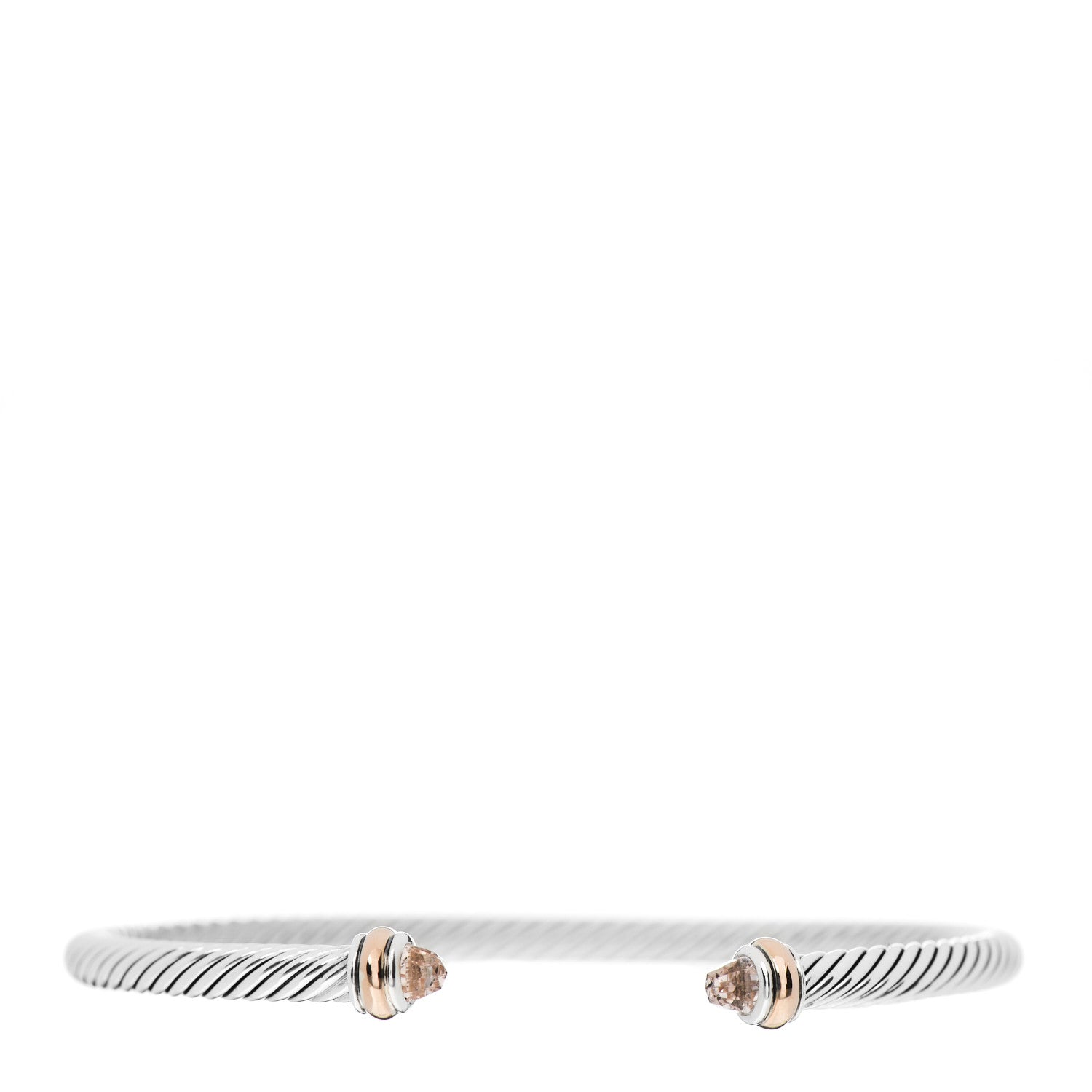 David Yurman Sterling Silver 18K Rose Gold Morganite 4mm Cable Classics Bracelet 1 of 3