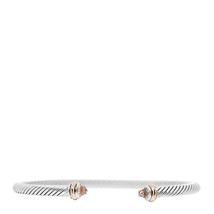 David Yurman Sterling Silver 18K Rose Gold Morganite 4mm Cable Classics Bracelet 1 of 3