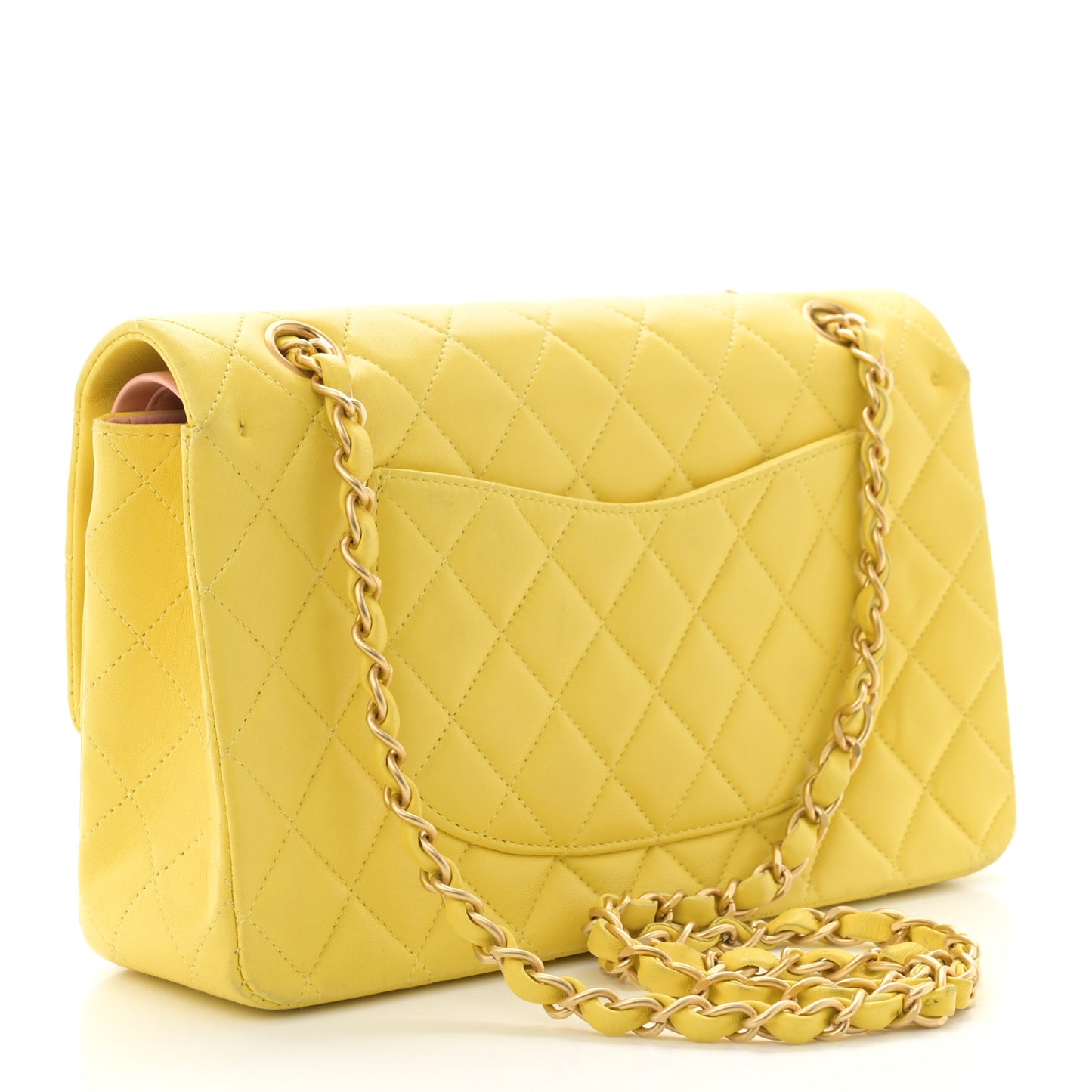 Lambskin Quilted Medium Double Flap Yellow Pink