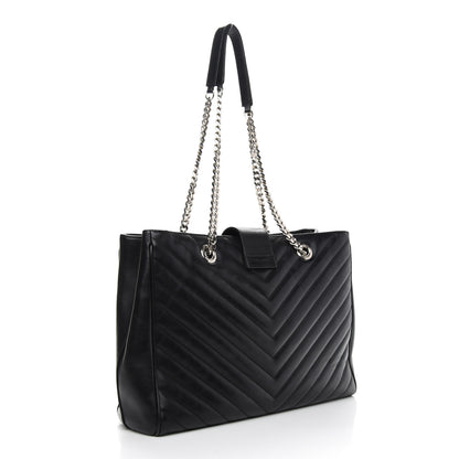 Saint Laurent Smooth Calfskin Matelasse Chevron Monogram Shopping Bag Black 3 of 13