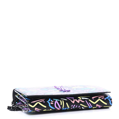 Saint Laurent Grain De Poudre Medium Classic Monogram Multicolor Graphic Print Chain Wallet Black 3 of 4