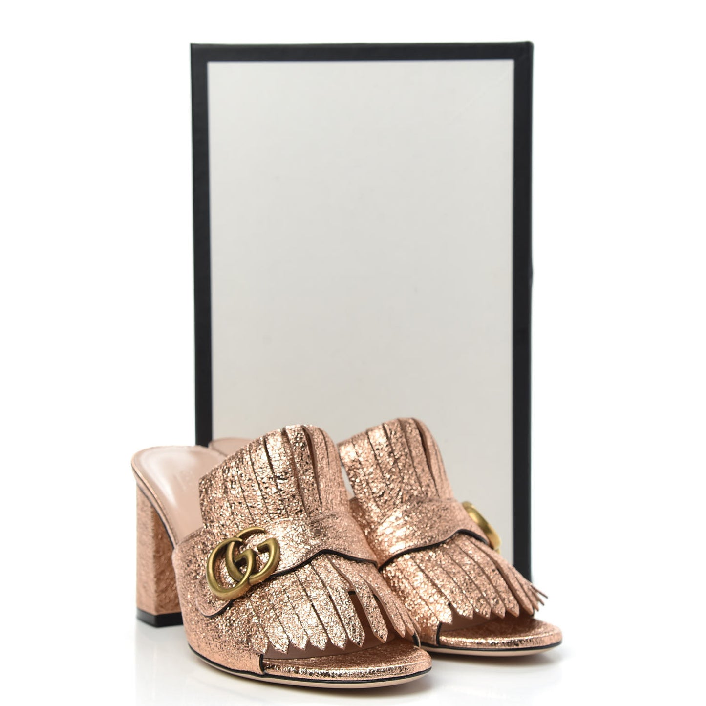 Galassia GG Marmont Fringe 75mm Slide Sandals 40.5 Salmone