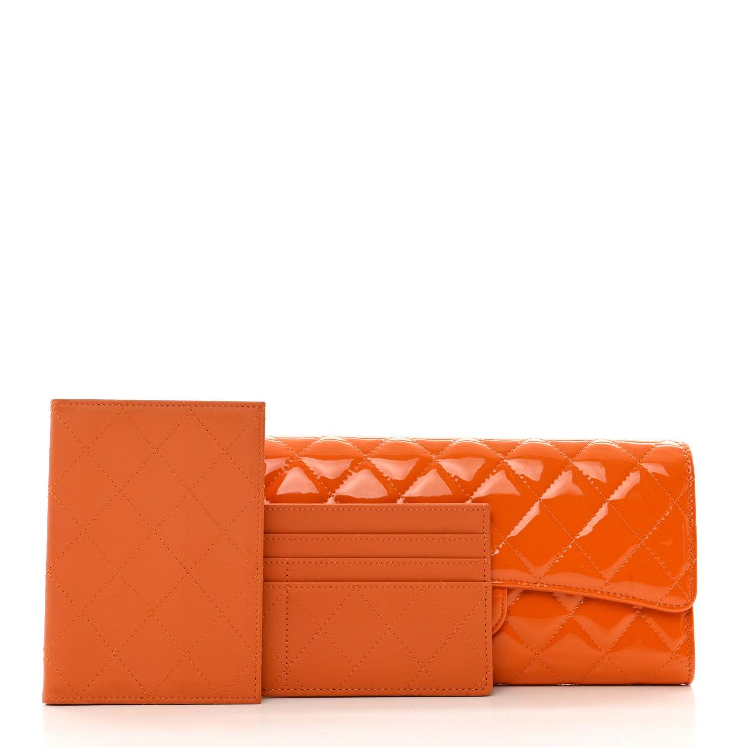 Chanel Patent Quilted Travel Wallet Orange 3 of 9