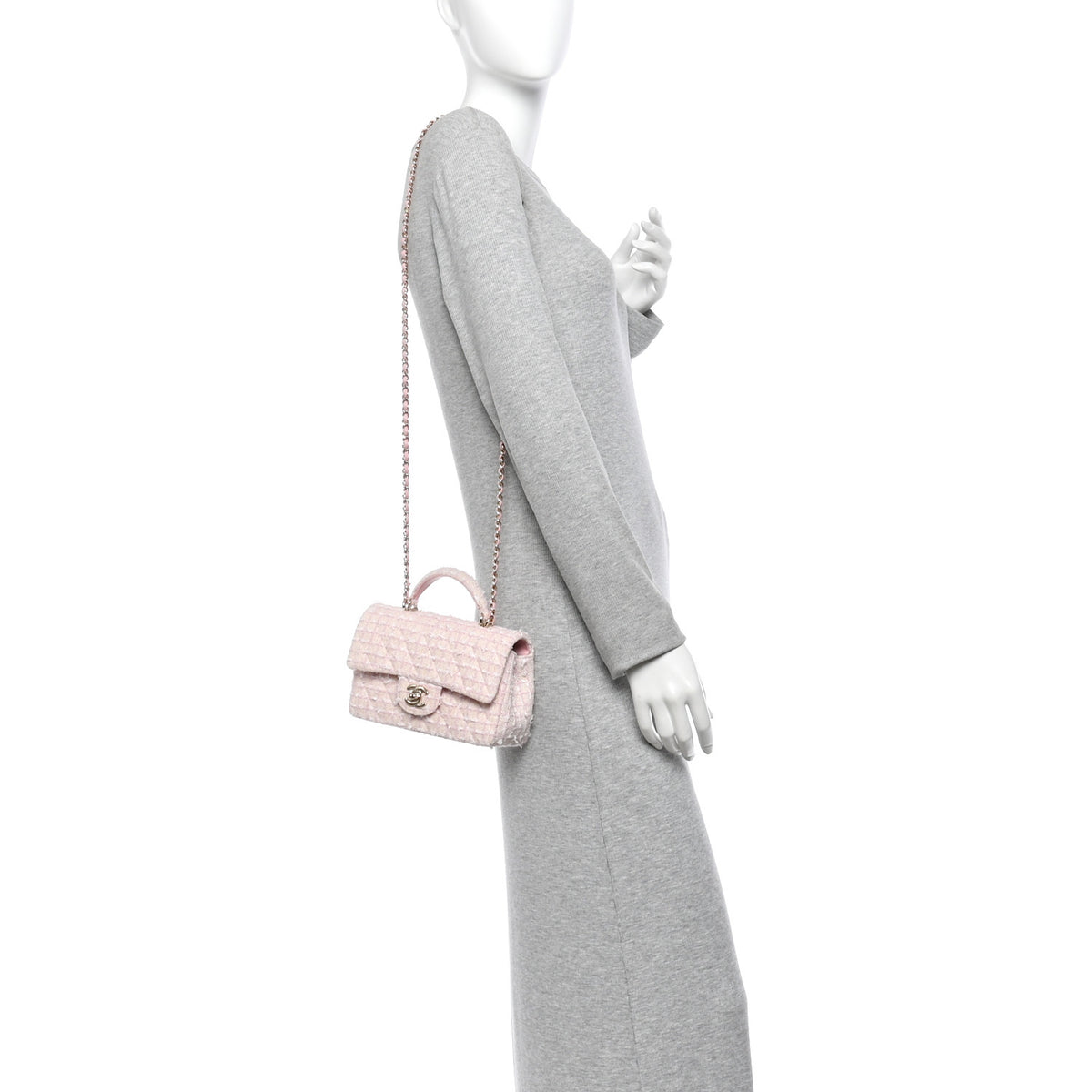 Chanel Tweed Quilted Mini Top Handle Rectangular Flap Light Pink 2 of 10