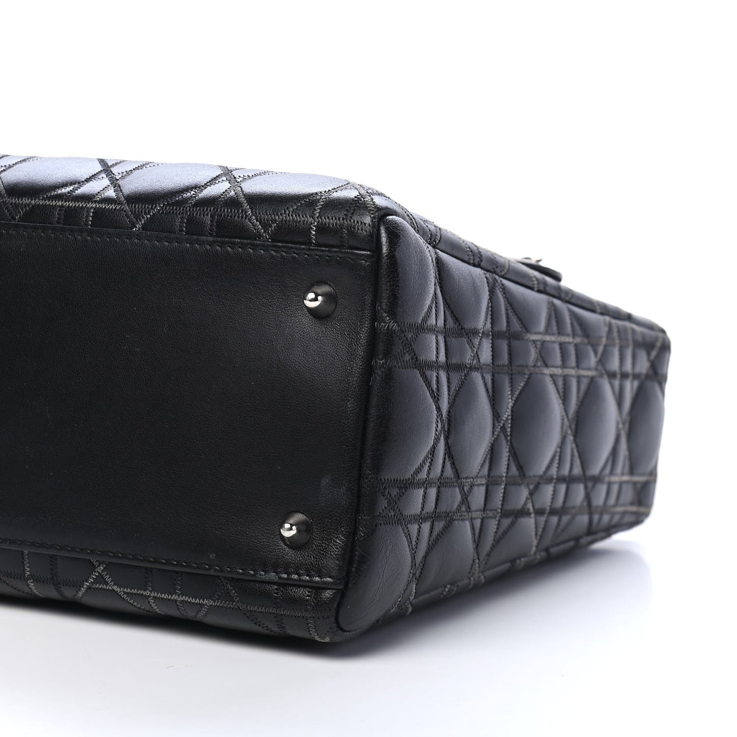 Lambskin Cannage Contrast Stitch Medium Lady Dior Black