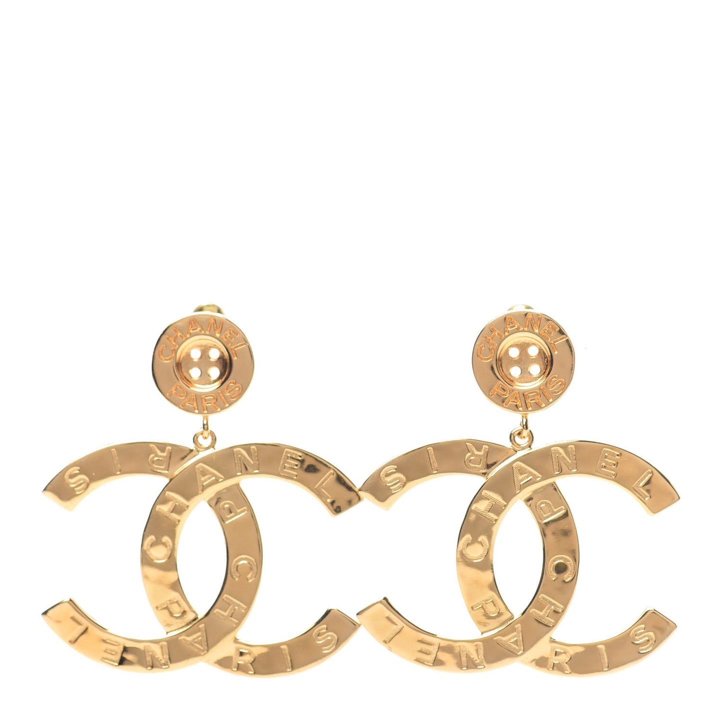 Metal Large Paris Button Earrings Gold