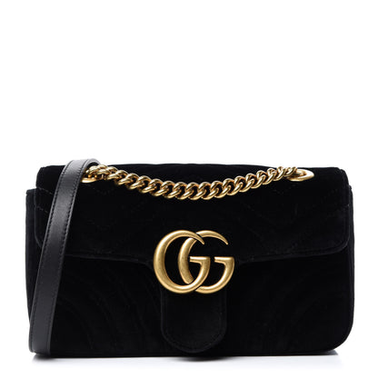 Gucci Velvet Matelasse Mini GG Marmont Shoulder Bag Black 1 of 11