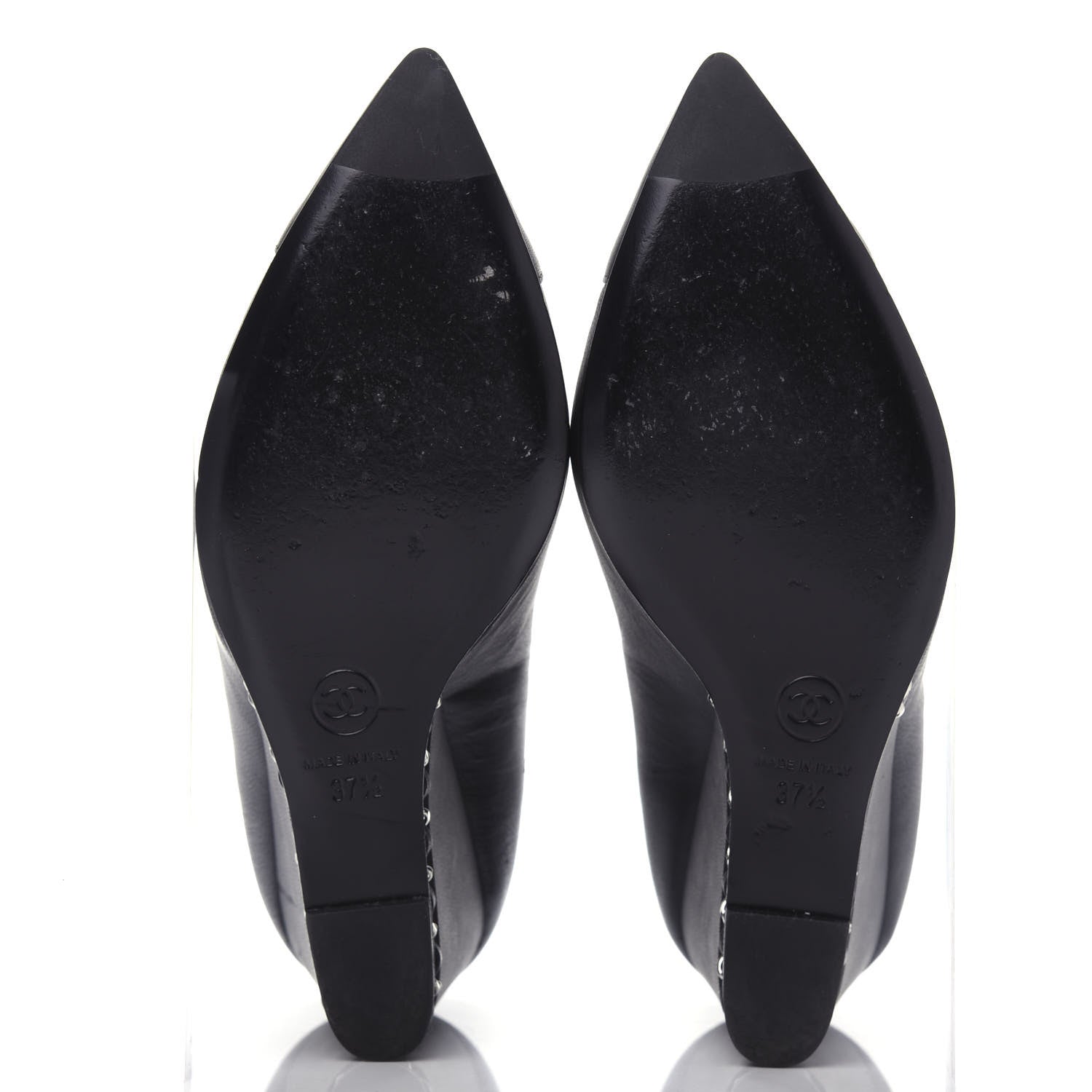 Chanel Lambskin Patent Cap Toe Wedges 37.5 Black 6 of 10