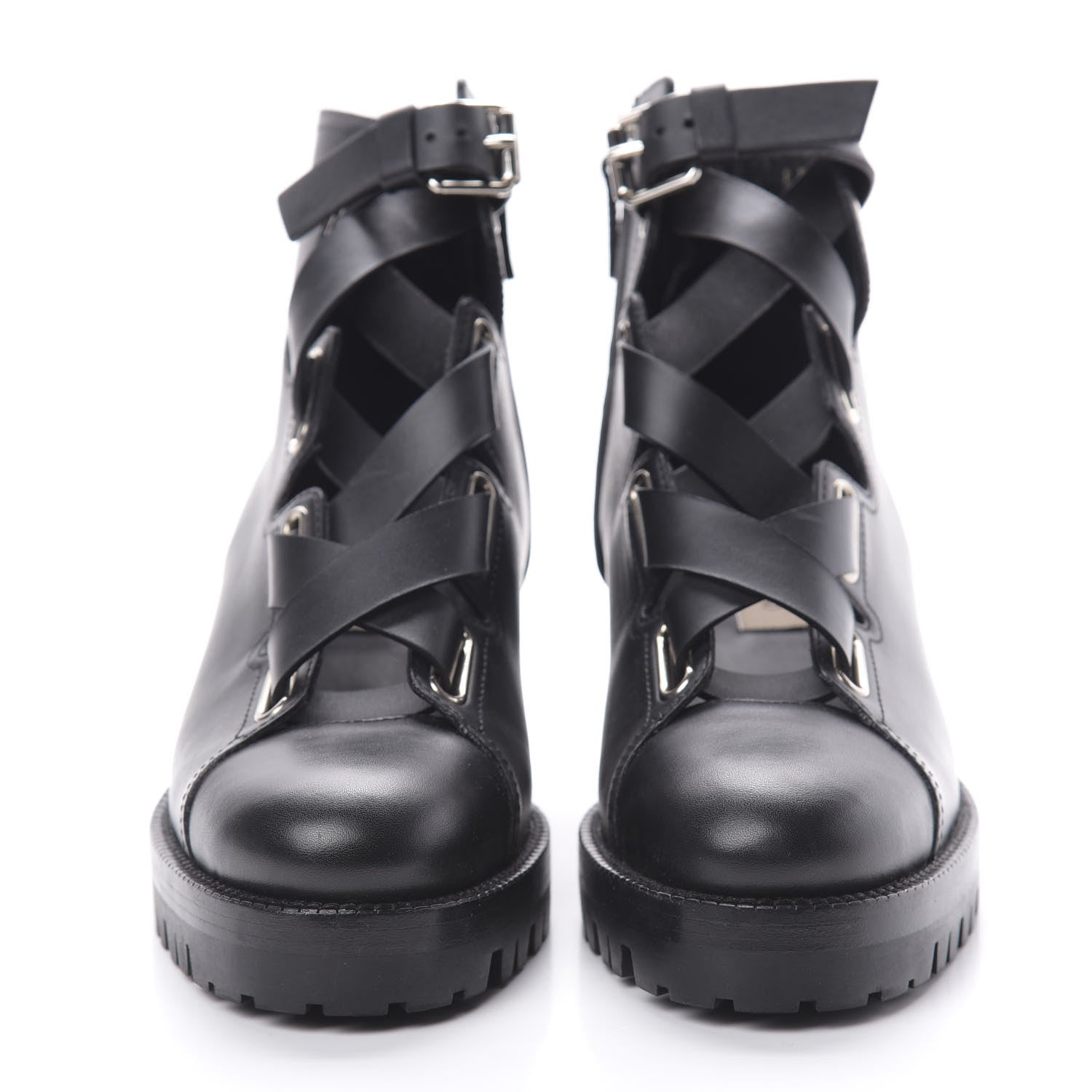 Valentino Garavani Calfskin Plum Lace Up Combat Boots 36 Black 2 of 11