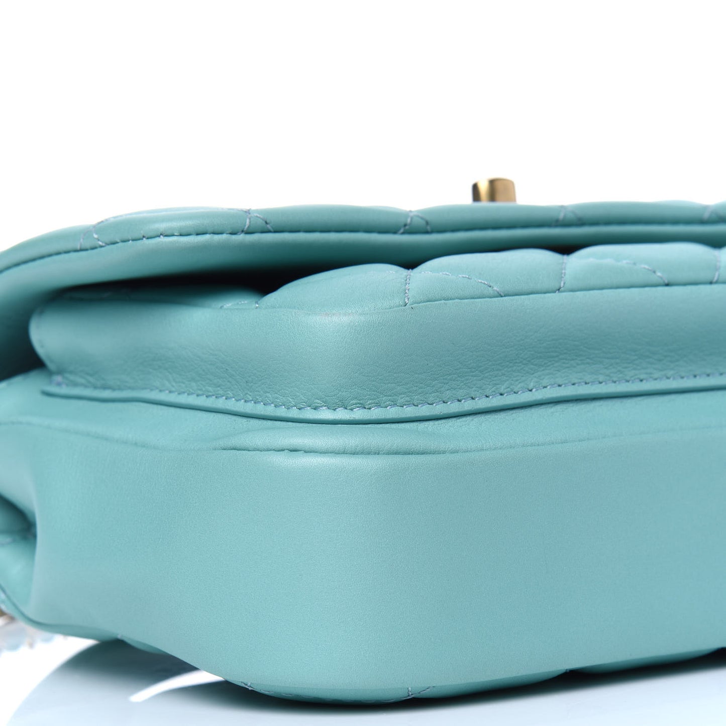Calfskin Quilted Top Handle Flap Light Blue