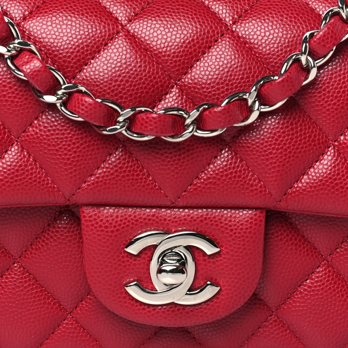 Caviar Quilted Mini Rectangular Flap Red