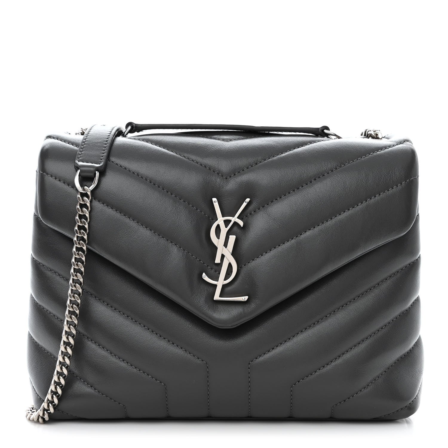 Saint Laurent Calfskin Y Quilted Monogram Small Loulou Chain Satchel Storm 1 of 10