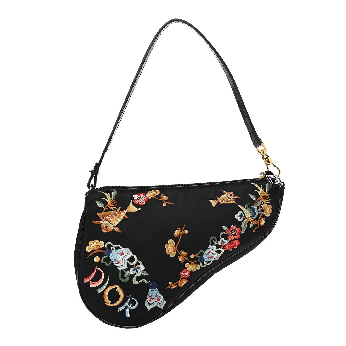 Satin Embroidered Koi Saddle Bag Black
