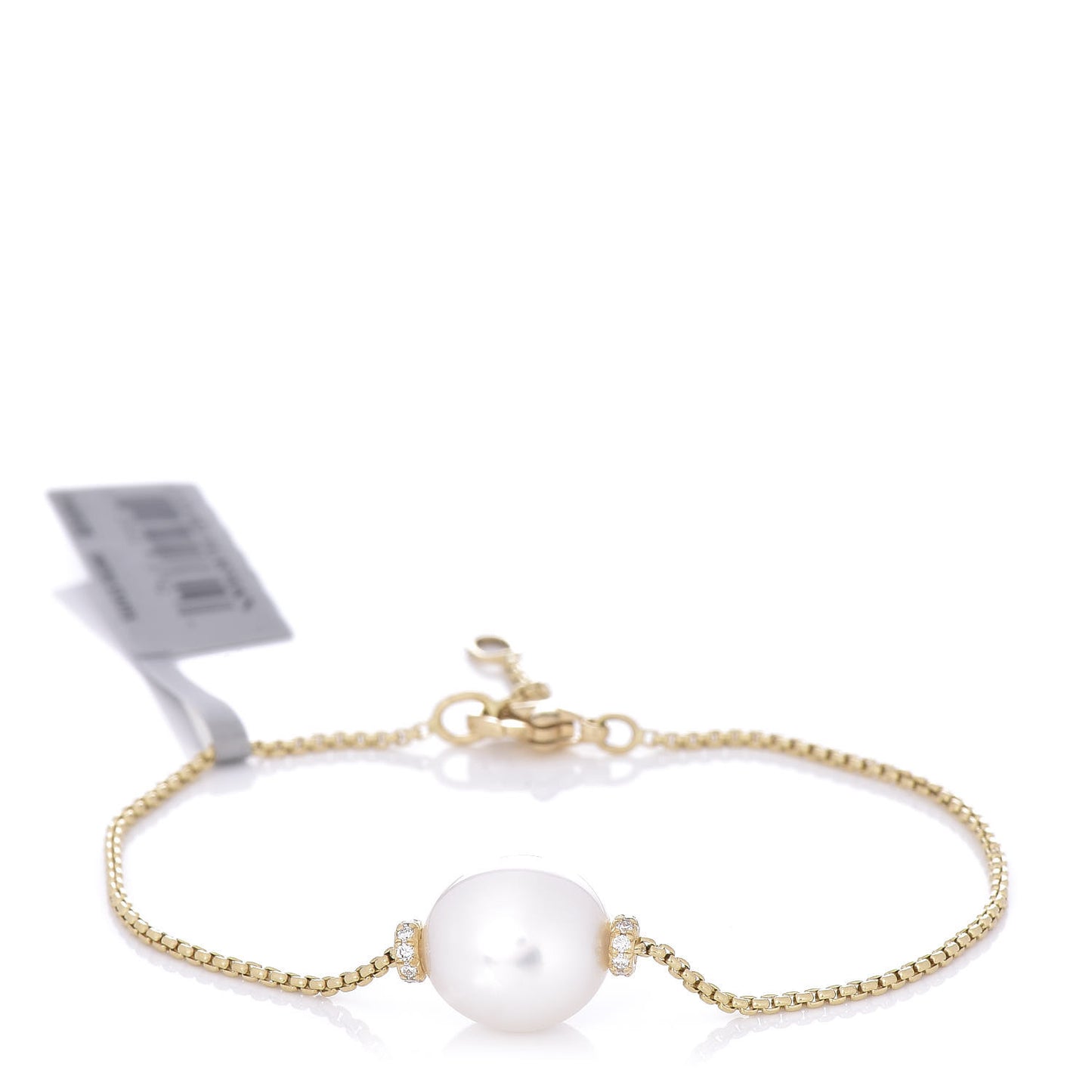 18K Yellow Gold South Sea Pearl Diamond Solari Single Station Adjustable Bracelet White