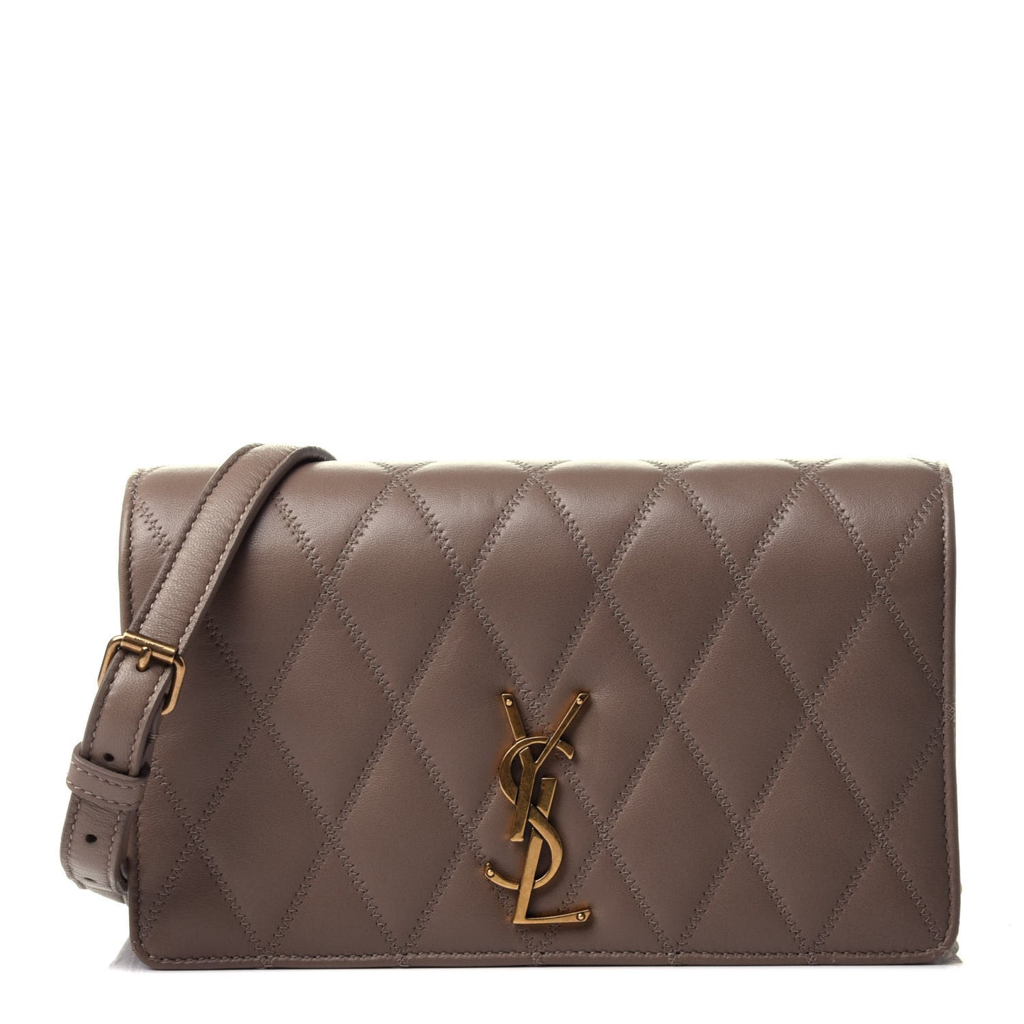 Lambskin Diamond Quilted Angie Chain Bag Dark Beige