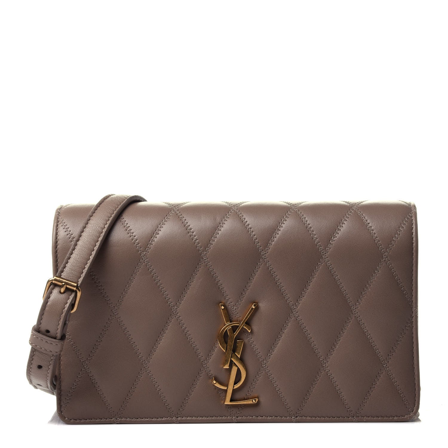 Saint Laurent Lambskin Diamond Quilted Angie Chain Bag Dark Beige 1 of 4