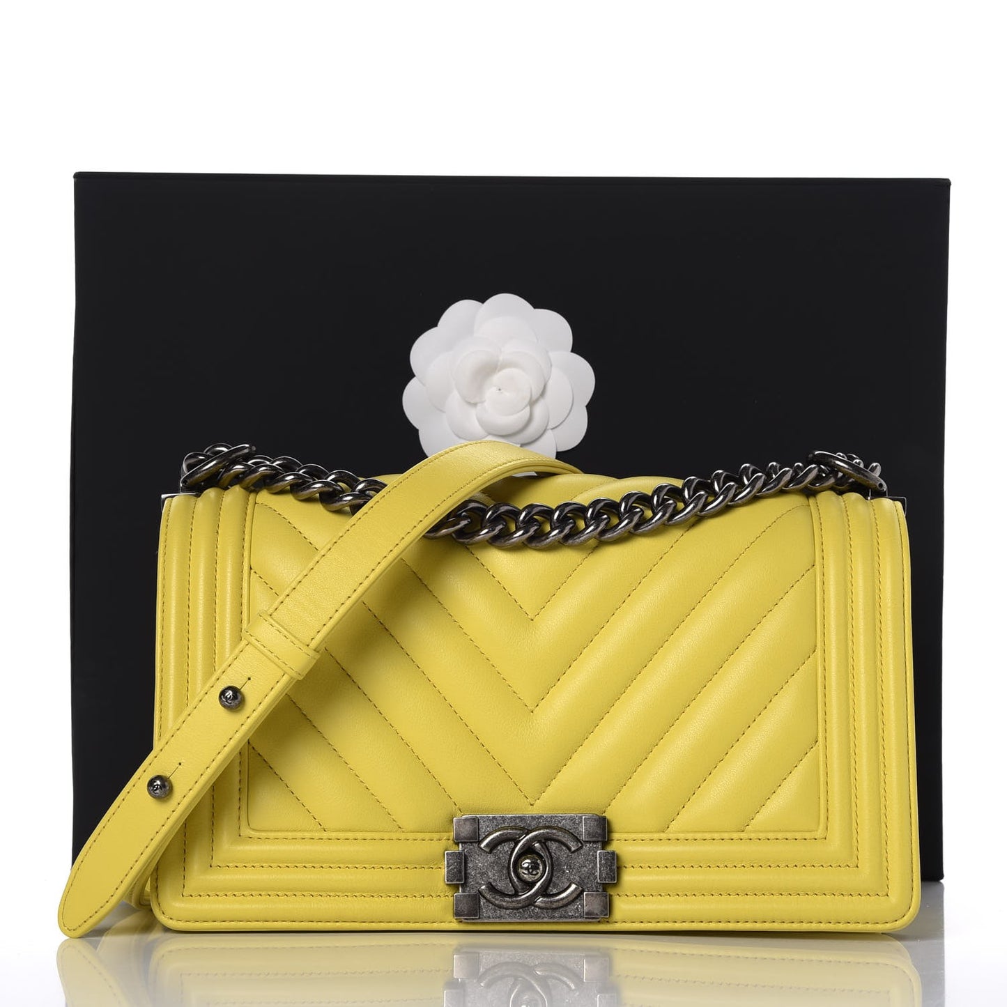 Calfskin Chevron Quilted Medium Boy Flap Yellow