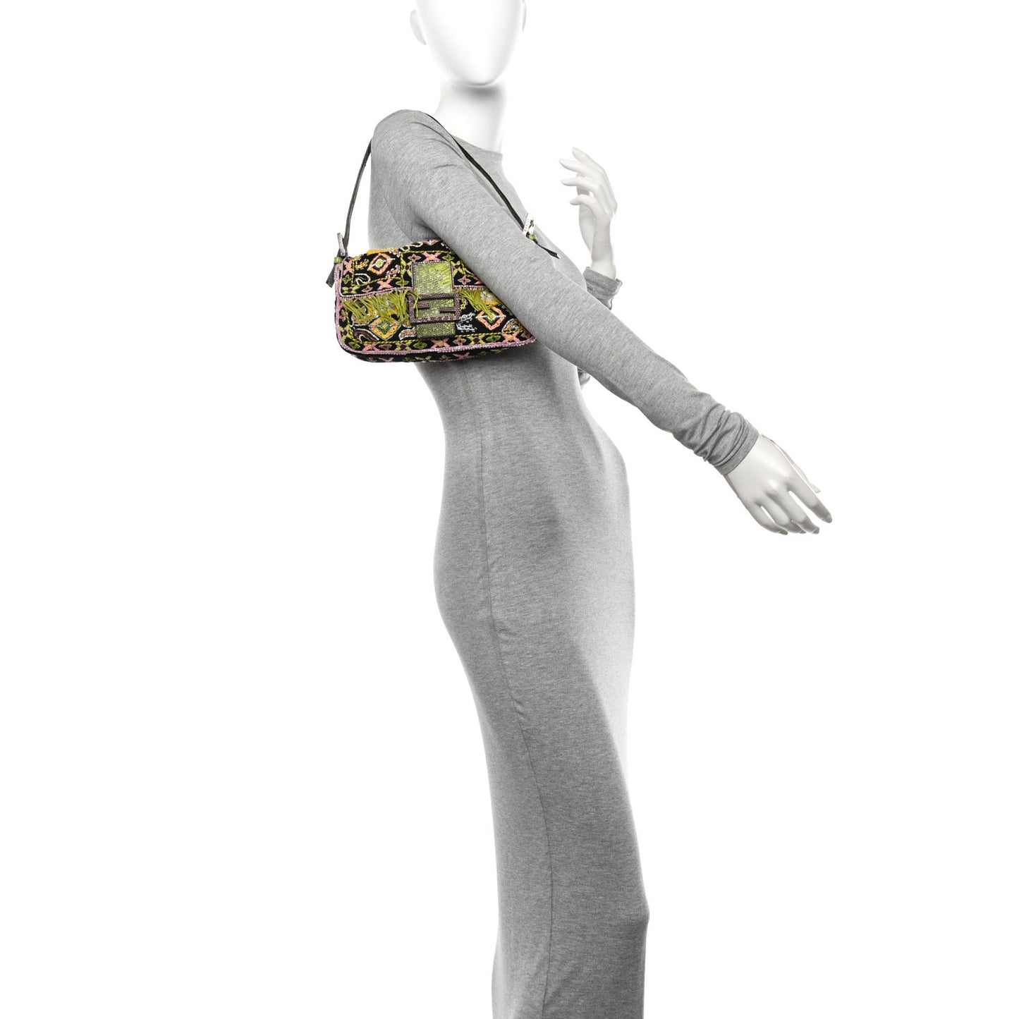 Canvas Lizard Beaded Baguette Black Multicolor