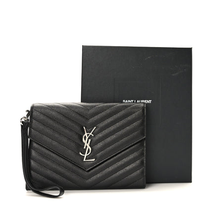 Saint Laurent Grain De Poudre Matelasse Chevron Monogram Cassandre Flap Pouch Black 8 of 8