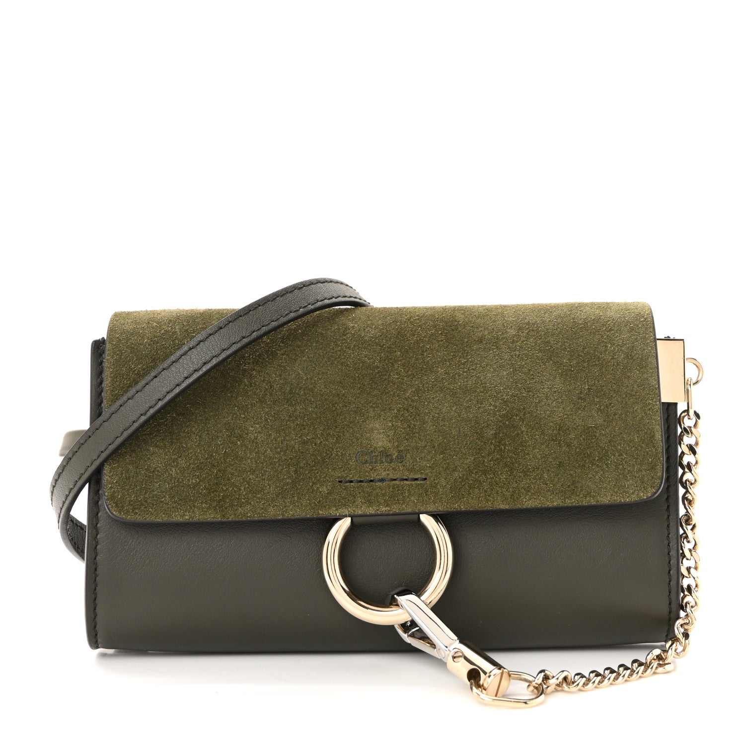 Chloe Suede Calfskin Mini Faye Shoulder Bag Deep Forest 1 of 10